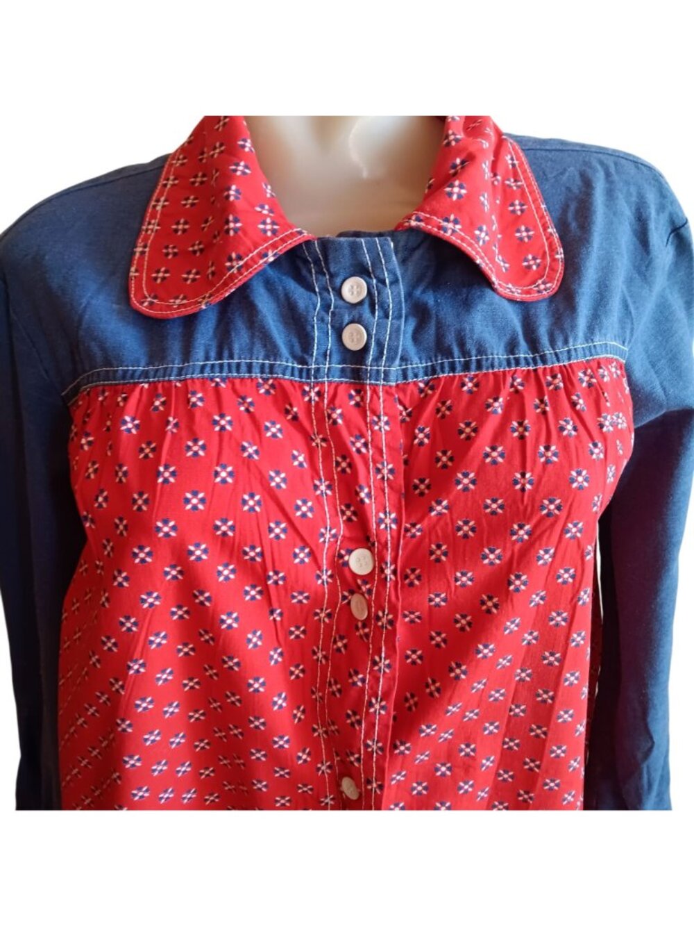 Large True Vintage Country Farm Wife House Dress Models Coat Chambray Granny